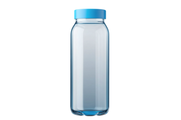 Clear blue water bottle with lid isolated on transparent background