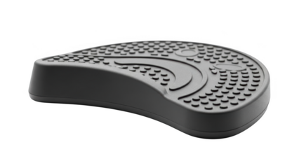 Gray textured exercise balance disc with curved edges on black background exercise equipment fitness