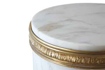 Elegant marble and brass round table isolated on transparent background