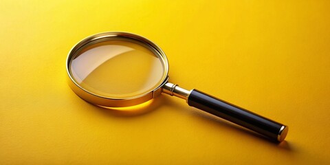 Magnifying Glass on Yellow Background: Close-up Stock Photo