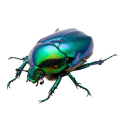 Fototapeta premium Iridescent jewel beetle against black background showing colorful metallic shell