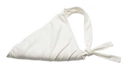 Off white fabric triangle tied with a knot on a black background cloth textile