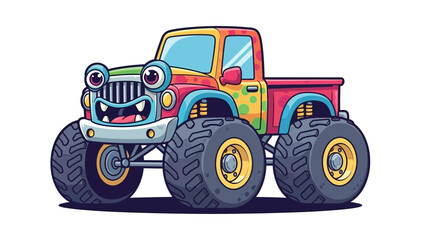 Cartoon Monster Truck with Big Wheels.