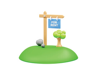 For Rent Sign on Green Island icon 3d rendering illustration