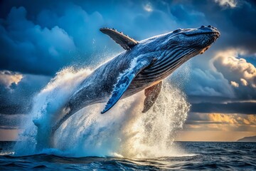 Majestic Blue Whale Breach: Ocean Wildlife Documentary Photography