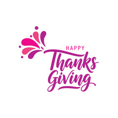 Happy Thanksgiving Handwritten Typography with Pink Decorative Splash Elements