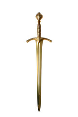 Ornate Golden Sword with Intricate Hilt Carvings Isolated on Transparent