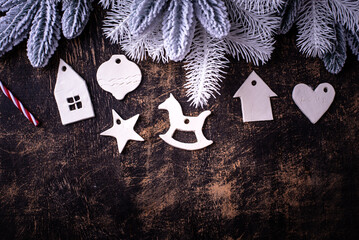 Handmade Christmas tree decorations from clay