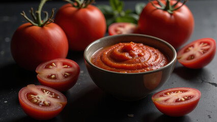 Fresh tomatoes tomato sauce vibrant red healthy ingredients cooking culinary organic natural flavors garnishing