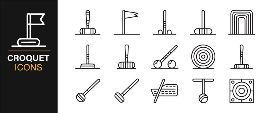 Outdoor lawn game croquet minimal line icons