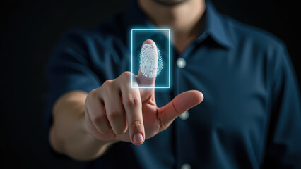 Digital fingerprint scanning technology enhances security and identity verification. This showcases person using fingerprint scanner