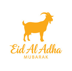 Eid Al Adha Mubarak Greeting Design with Goat Silhouette in Golden Color