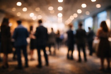 Blurred silhouettes of people mingling at a professional networking event or social gathering
