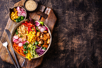 Vegan healthy poke bowl with tofu