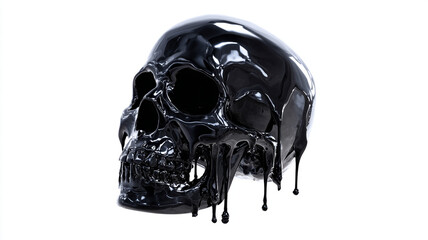 Partially melting black skull with liquid dripping, isolated on white, 169