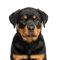 Obraz premium Adorable Rottweiler puppy with black and tan markings on black background animal