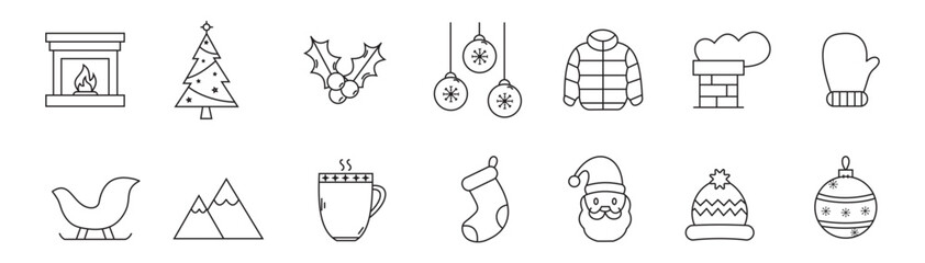 Christmas Winter Holiday Line Icons Set &ndash; Festive Seasonal Outline Vector