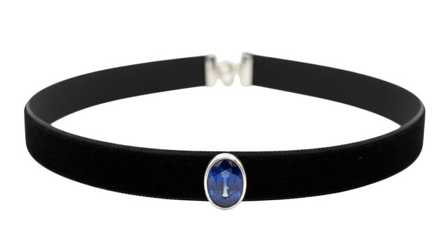 Black velvet choker necklace with oval blue sapphire gemstone image