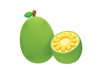 Jackfruit Whole and Halved 3d icon illustration render