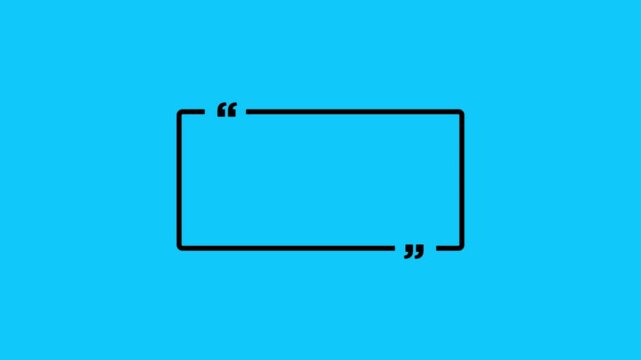Text quote sign. White Icon with long shadow at green background. rectangle box with quotation marks animation. Rectangle doodle frames with quote.