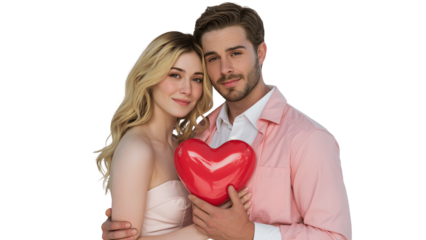 Couple holding heart together in love and affection isolated on transparent background