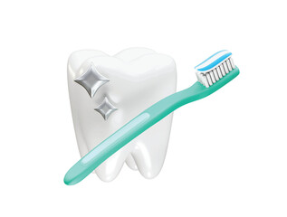 Healthy Smile Toothbrush and Shiny Tooth icon 3d rendering illustration