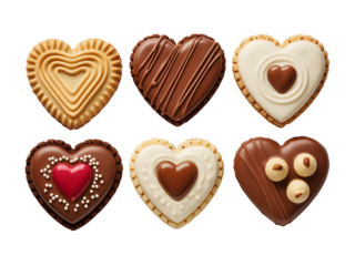 Assorted heart shaped cookies on transparent background