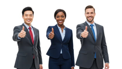 Three business professionals giving thumbs up isolated on transparent background