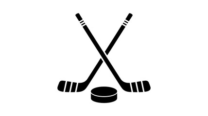 A minimalist black and white logo design featuring two crossed hockey sticks forming an X shape, with their handles meeting at a central point
