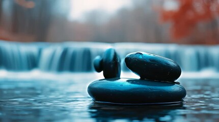 Zen stone balance water waterfall rock nature meditation high level planning tranquil scene smooth pebble stack river peaceful calm mindful balance