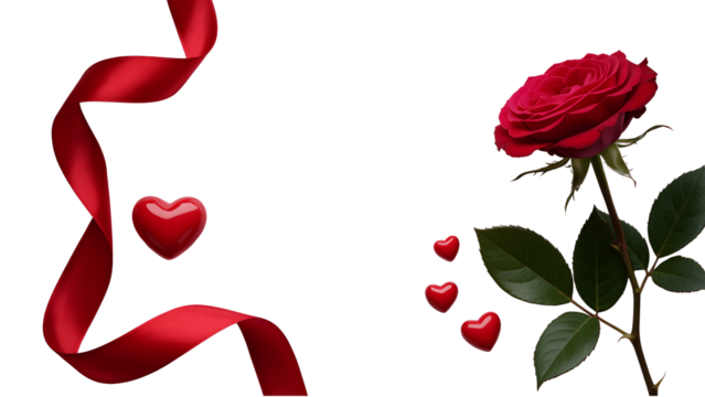 Red rose with hearts and ribbon on transparent background - Powered by Adobe