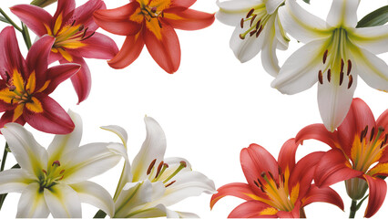 Colorful lilies isolated on transparent background floral arrangement © StockLine Studio