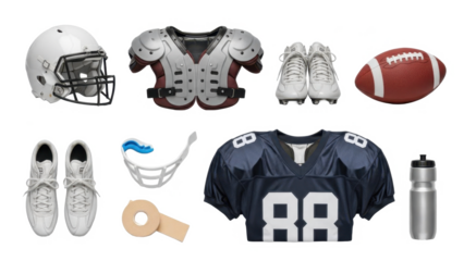 American football equipment set isolated on transparent background