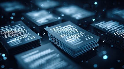Abstract Stack of Glowing Documents on Dark Background Illustration