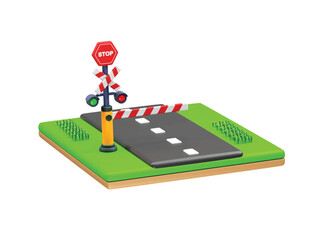 Railroad Crossing with Barrier and Stop Sign icon illustration 3d render