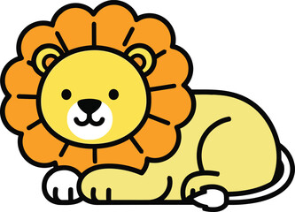 A cute cartoon lion lying down isolated on with a happy expression