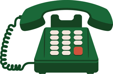 Green Telephone with Red Button on White Background