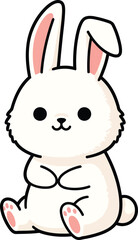 Cute cartoon bunny sitting upright with long ears and pink accents on