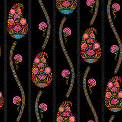 Abstract seamless color full paisley flower leaf bunch pattern