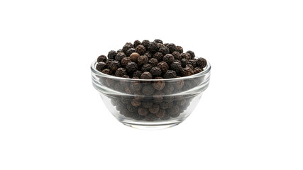 Black peppercorns in a glass bowl