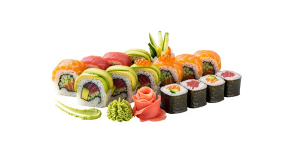 Sushi set with salmon tuna avocado