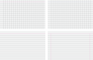 set of blank sheets of lined, grid, or graph paper for office, school notebook, and for sketching and writing, paper sheet in horizontal order for register, vector illustration