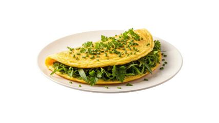 Omelet filled with fresh herbs on a plate