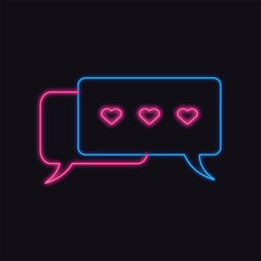 Neon Love Chat Bubble with Heart Icons on Dark Background