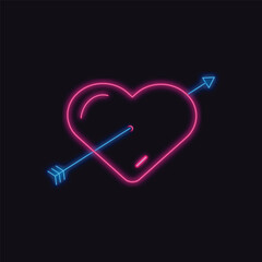 Neon Heart with Cupid Arrow Romantic Love Symbol