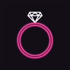 A neon pink ring icon with a glowing white diamond on a dark background