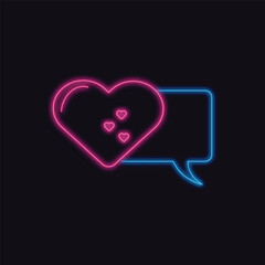 Neon Love Chat Bubble with Heart Icons on Dark Background
