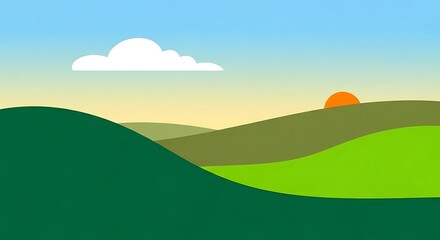 Obraz premium A serene landscape of rolling hills at sunset with a clear blue sky