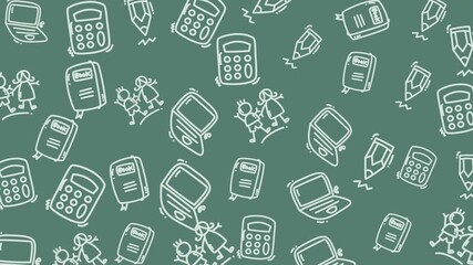 Pattern of white school supplies on a green background. Perfect for educational blog posts, school website banners, or backtoschool marketing material. - Powered by Adobe