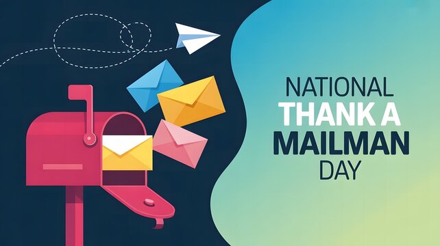 National Thank a Mailman Day tribute highlighting postal service dedication, mail delivery importance, community connection, reliable communication, and appreciation for mail carriers. - Powered by Adobe